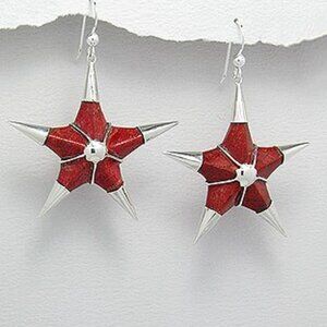 Sterling Silver Sponge Coral Star Earrings - NEW